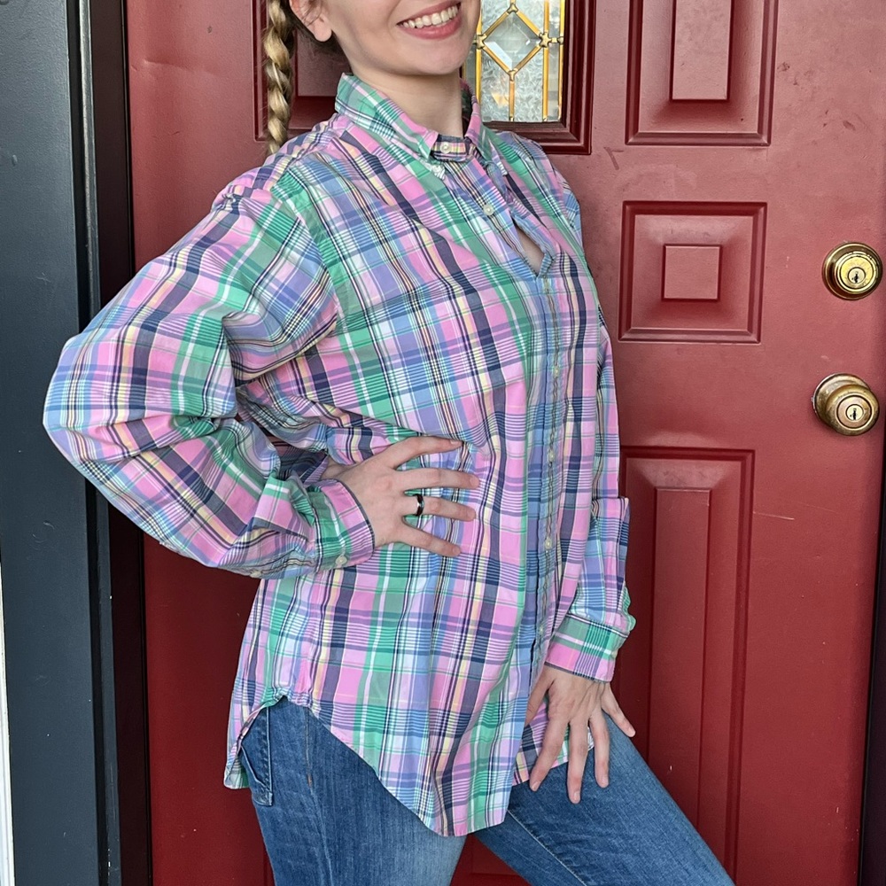 80s Mens RALPH LAUREN Cotton Shirt, Pastel Colors Long Sleeve Button Up size L - Picture 3 of 7